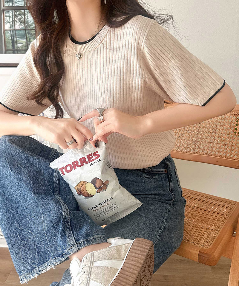 【 クラシカルエルフ classical elf 】 ニット レディース 半袖 トップス  リブニット 半袖 袖先 配色 着映え | classicalelf | 05