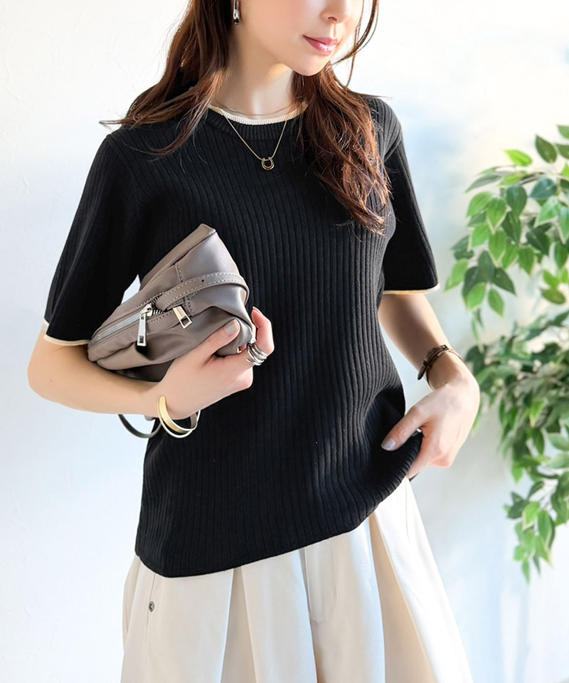 【 クラシカルエルフ classical elf 】 ニット レディース 半袖 トップス  リブニット 半袖 袖先 配色 着映え | classicalelf | 09
