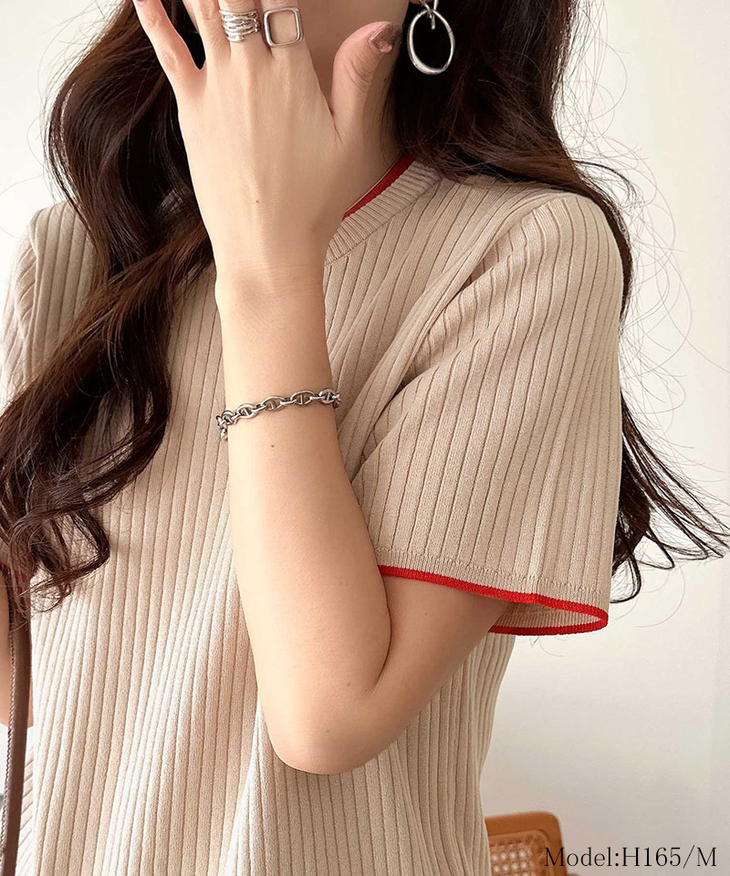 【 クラシカルエルフ classical elf 】 ニット レディース 半袖 トップス  リブニット 半袖 袖先 配色 着映え | classicalelf | 10