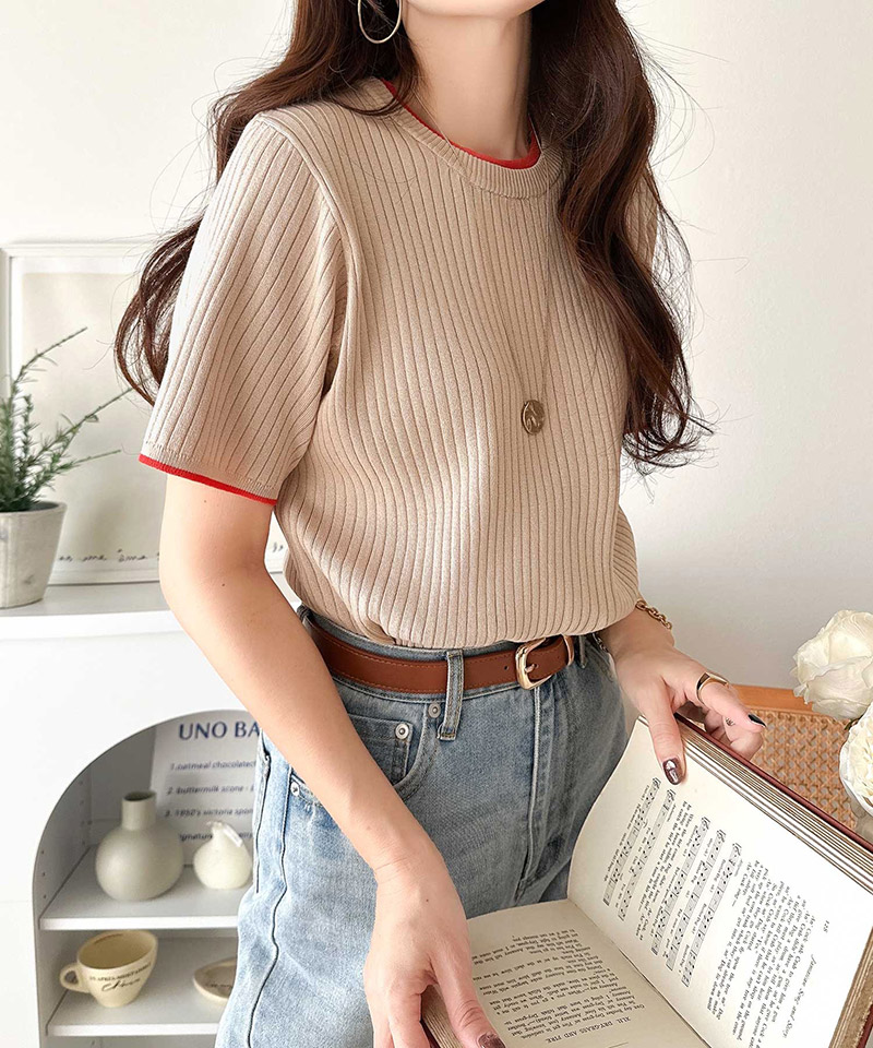 【 クラシカルエルフ classical elf 】 ニット レディース 半袖 トップス  リブニット 半袖 袖先 配色 着映え | classicalelf | 11