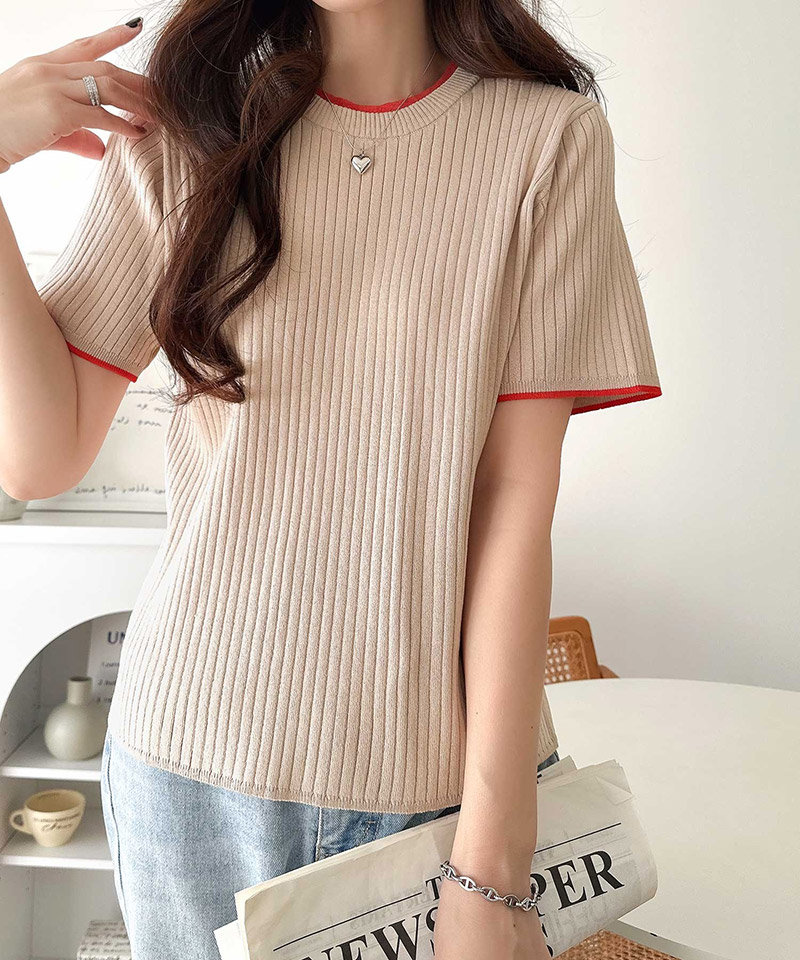 【 クラシカルエルフ classical elf 】 ニット レディース 半袖 トップス  リブニット 半袖 袖先 配色 着映え | classicalelf | 12