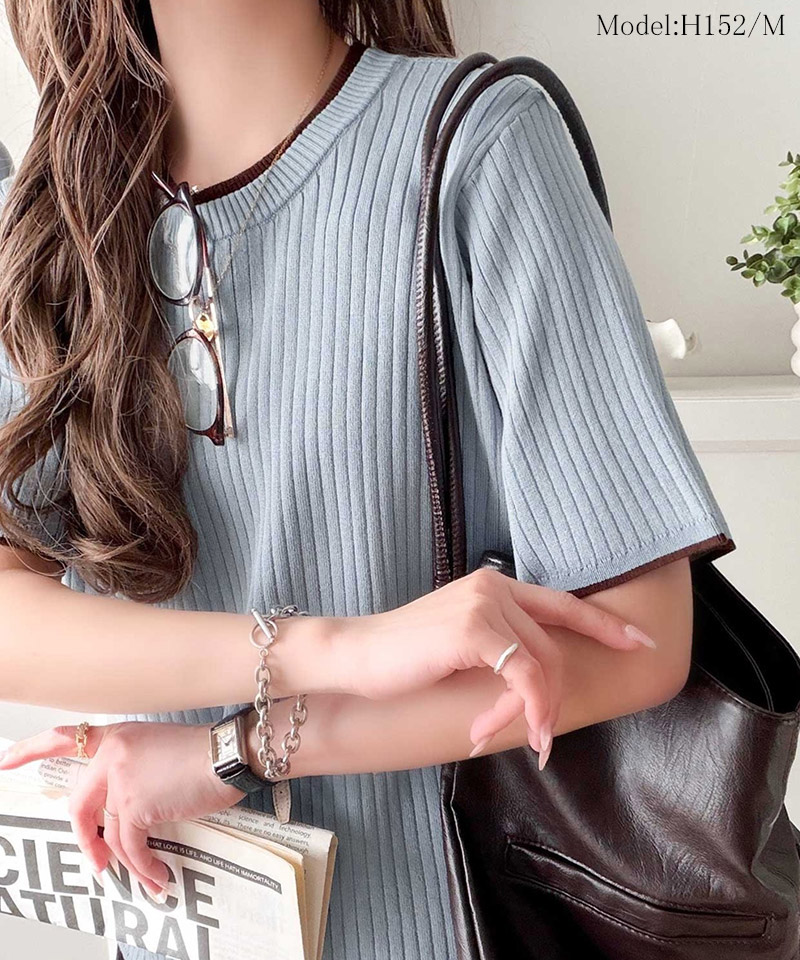 【 クラシカルエルフ classical elf 】 ニット レディース 半袖 トップス  リブニット 半袖 袖先 配色 着映え | classicalelf | 13