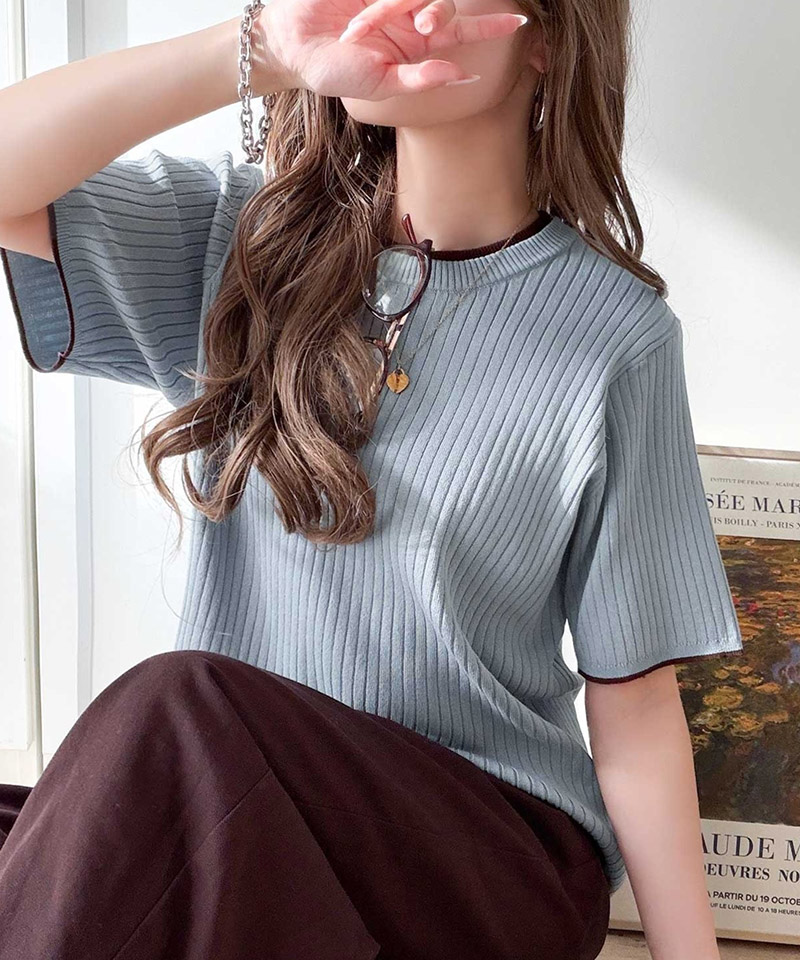 【 クラシカルエルフ classical elf 】 ニット レディース 半袖 トップス  リブニット 半袖 袖先 配色 着映え | classicalelf | 14