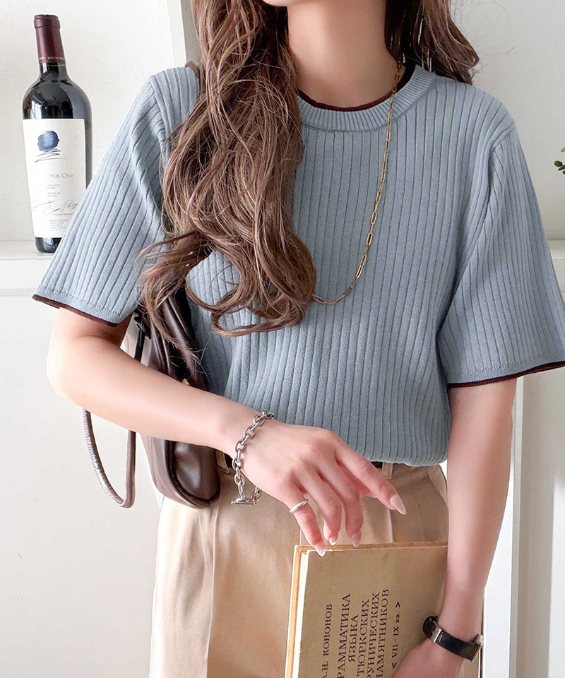 【 クラシカルエルフ classical elf 】 ニット レディース 半袖 トップス  リブニット 半袖 袖先 配色 着映え | classicalelf | 15