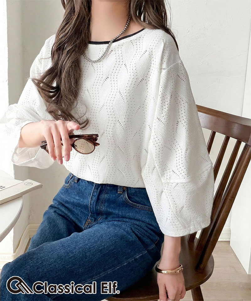 【 クラシカルエルフ classical elf 】 カットソー 七分袖 トップス レディース 配色 ジャガードトップス | classicalelf