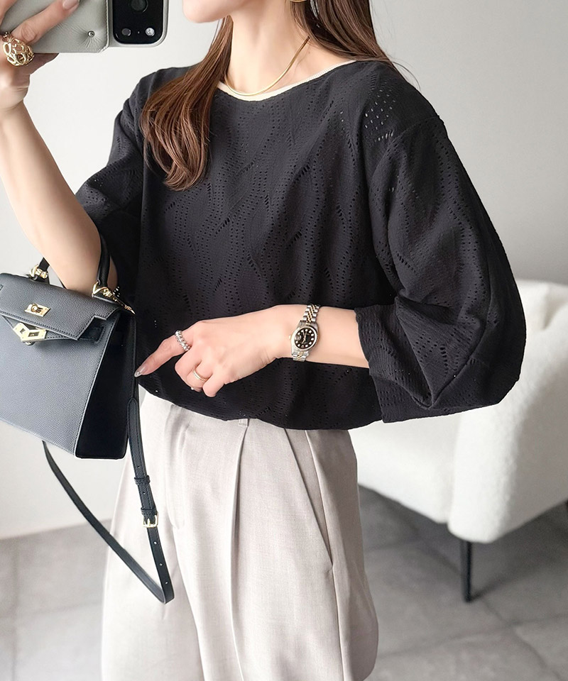 【 クラシカルエルフ classical elf 】 カットソー 七分袖 トップス レディース 配色 ジャガードトップス | classicalelf | 09