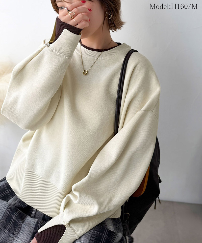 ちらっ見せでお洒落を格上げ。袖ボタンバイカラーミラノリブニット（長袖） Classical Elf クラシカルエルフ ce1050382 | classicalelf | 03