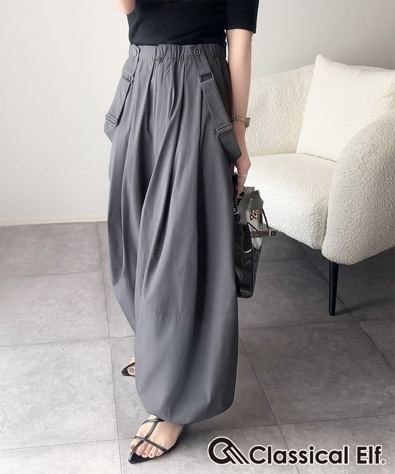 【 クラシカルエルフ classical elf 】【撥水・UVカット・イージーケア機能付き】ボトムス パンツ レディース サスペンダー 付き ボリュームパンツ | classicalelf