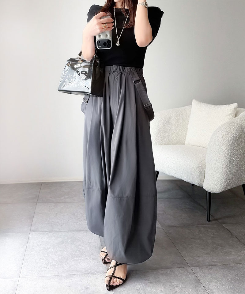 【 クラシカルエルフ classical elf 】【撥水・UVカット・イージーケア機能付き】ボトムス パンツ レディース サスペンダー 付き ボリュームパンツ | classicalelf | 14