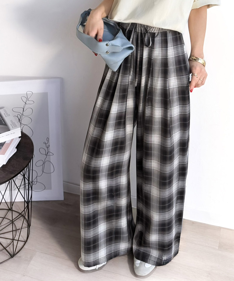 【 クラシカルエルフ classical elf 】 ボトムス レディース 春 パンツ オンブレチェック柄 ワイドパンツ イージーパンツ リラクシー ワイド | classicalelf | 02