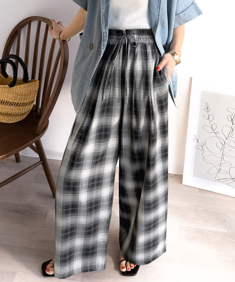 【 クラシカルエルフ classical elf 】 ボトムス レディース 春 パンツ オンブレチェック柄 ワイドパンツ イージーパンツ リラクシー ワイド | classicalelf | 04