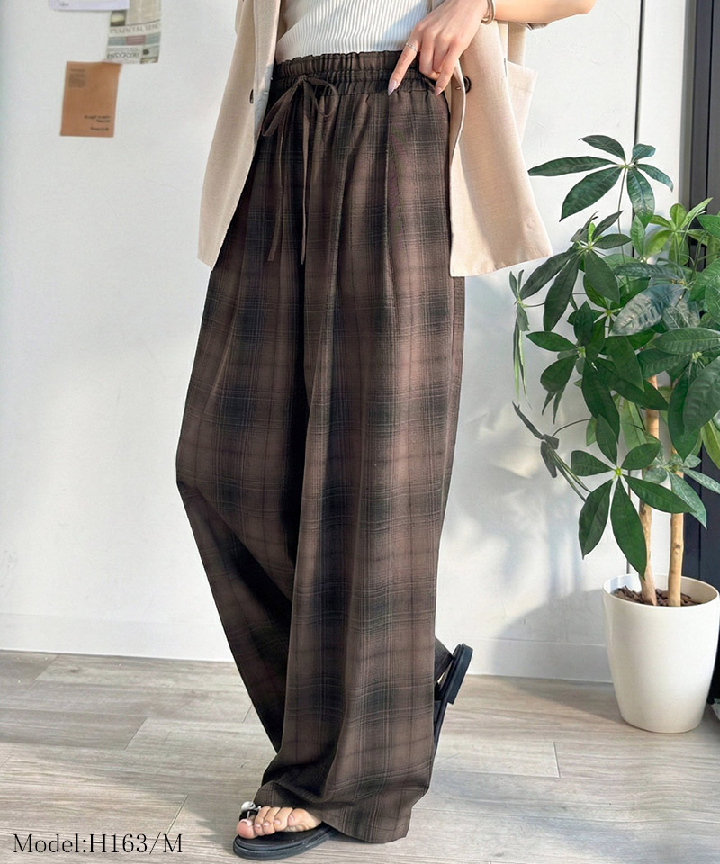 【 クラシカルエルフ classical elf 】 ボトムス レディース 春 パンツ オンブレチェック柄 ワイドパンツ イージーパンツ リラクシー ワイド | classicalelf | 08