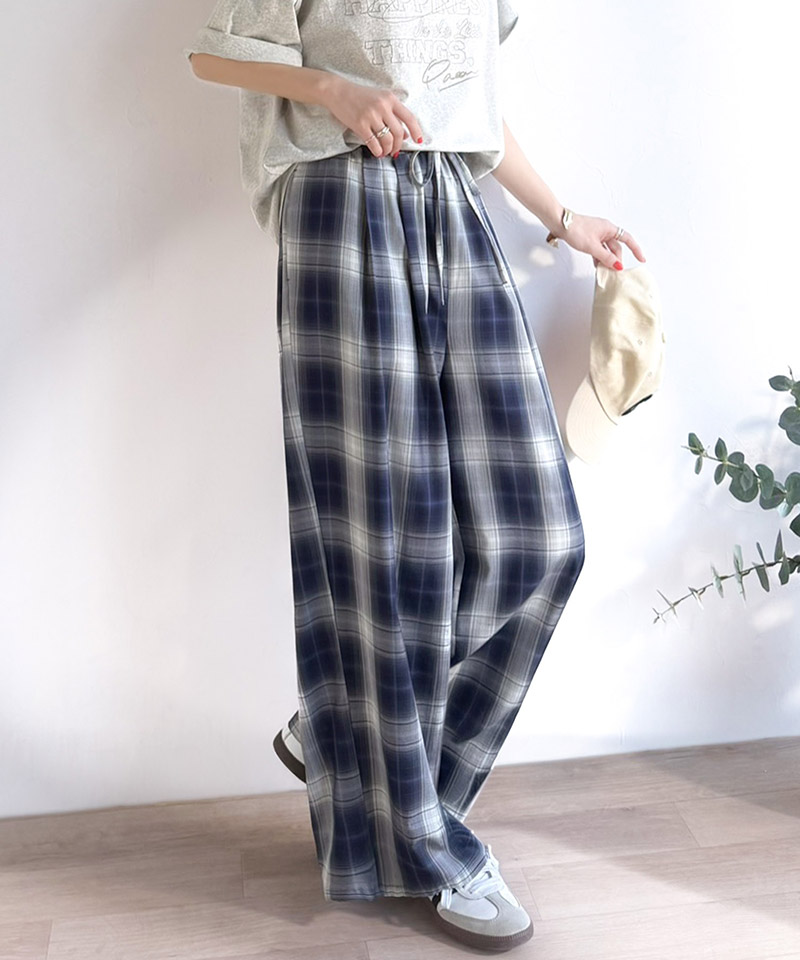 【 クラシカルエルフ classical elf 】 ボトムス レディース 春 パンツ オンブレチェック柄 ワイドパンツ イージーパンツ リラクシー ワイド | classicalelf | 13