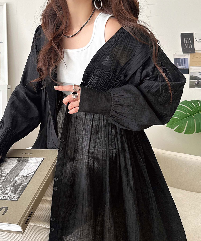 【 クラシカルエルフ classical elf 】 レディース シャツ ブラウス 長袖 トップス シアーワッシャー 素材 前後２WAY ウエストシャーリング チュニック | classicalelf | 06