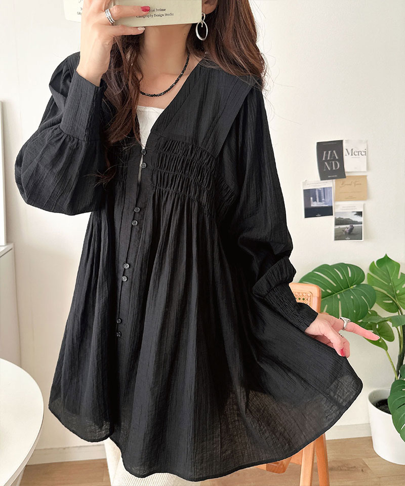 【 クラシカルエルフ classical elf 】 レディース シャツ ブラウス 長袖 トップス シアーワッシャー 素材 前後２WAY ウエストシャーリング チュニック | classicalelf | 07