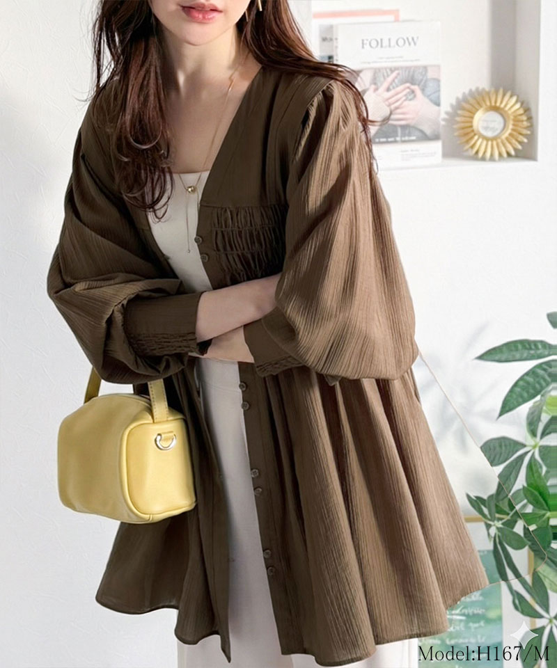 【 クラシカルエルフ classical elf 】 レディース シャツ ブラウス 長袖 トップス シアーワッシャー 素材 前後２WAY ウエストシャーリング チュニック | classicalelf | 08