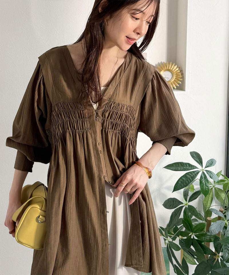 【 クラシカルエルフ classical elf 】 レディース シャツ ブラウス 長袖 トップス シアーワッシャー 素材 前後２WAY ウエストシャーリング チュニック | classicalelf | 09