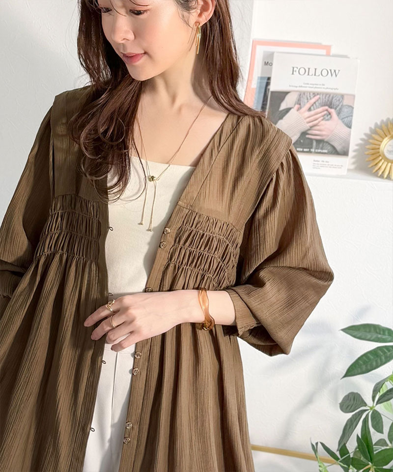 【 クラシカルエルフ classical elf 】 レディース シャツ ブラウス 長袖 トップス シアーワッシャー 素材 前後２WAY ウエストシャーリング チュニック | classicalelf | 10