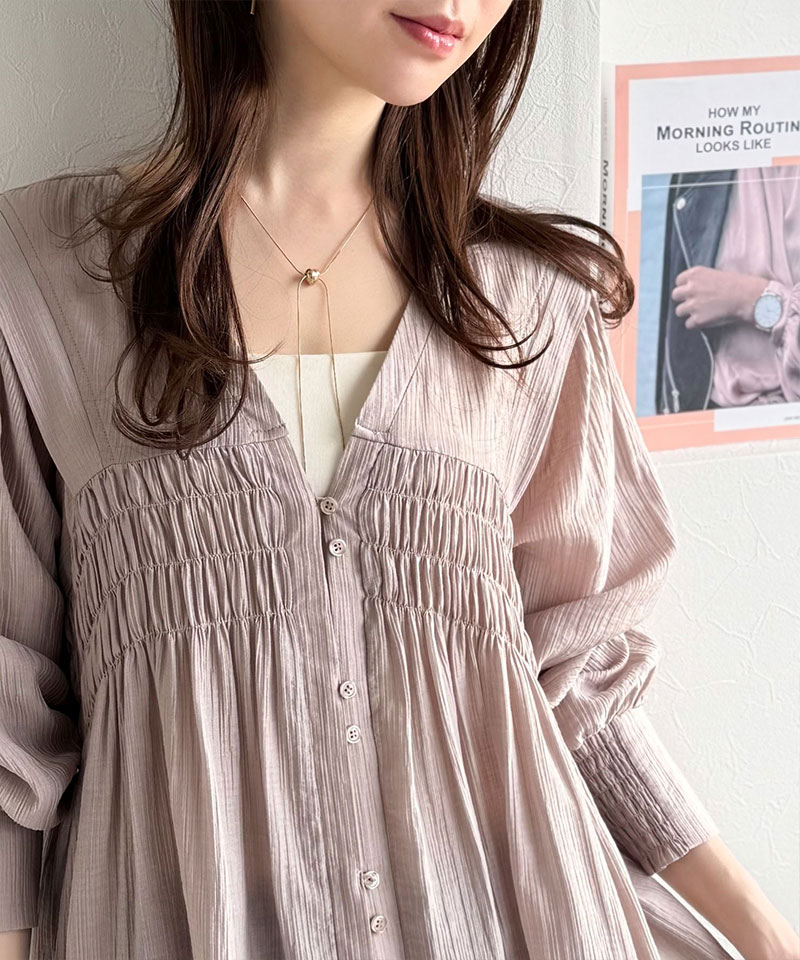 【 クラシカルエルフ classical elf 】 レディース シャツ ブラウス 長袖 トップス シアーワッシャー 素材 前後２WAY ウエストシャーリング チュニック | classicalelf | 12