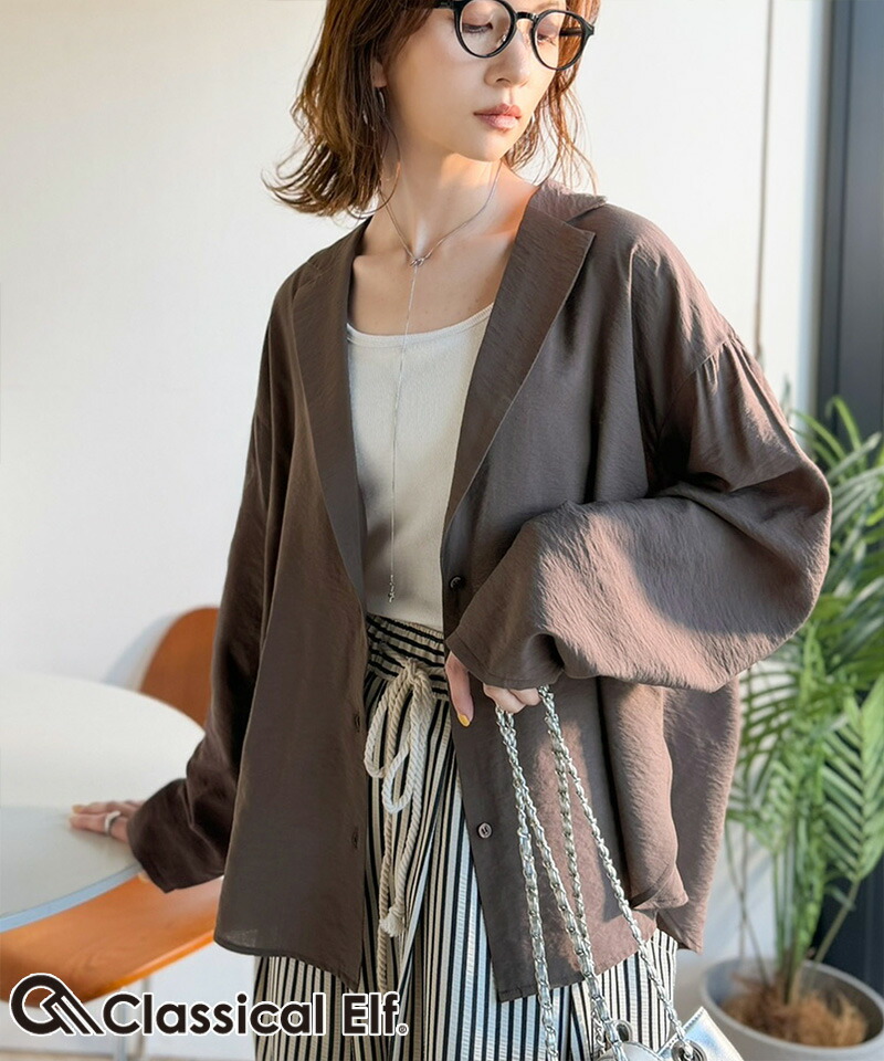 【 クラシカルエルフ classical elf 】開襟シャツ レディース シアートップス 羽織り レディース 長袖 シャツ ヴィンテージ ライク シアー 長袖 | classicalelf