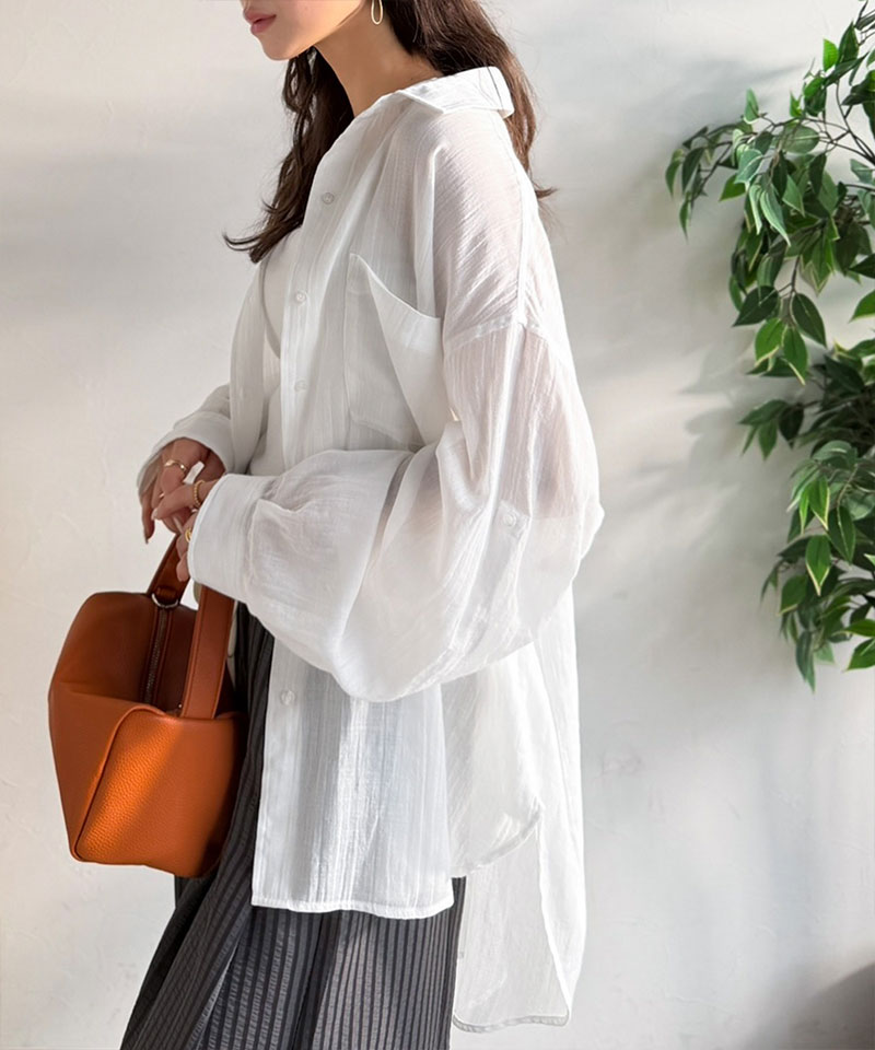 【 クラシカルエルフ classical elf 】オーバーシャツ レディース トップス シャツ ボイルシャンブレー ベーシック ランドヘム オーバーサイズ ブラウス | classicalelf | 04