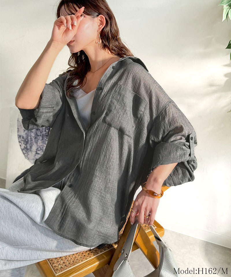 【 クラシカルエルフ classical elf 】オーバーシャツ レディース トップス シャツ ボイルシャンブレー ベーシック ランドヘム オーバーサイズ ブラウス | classicalelf | 08