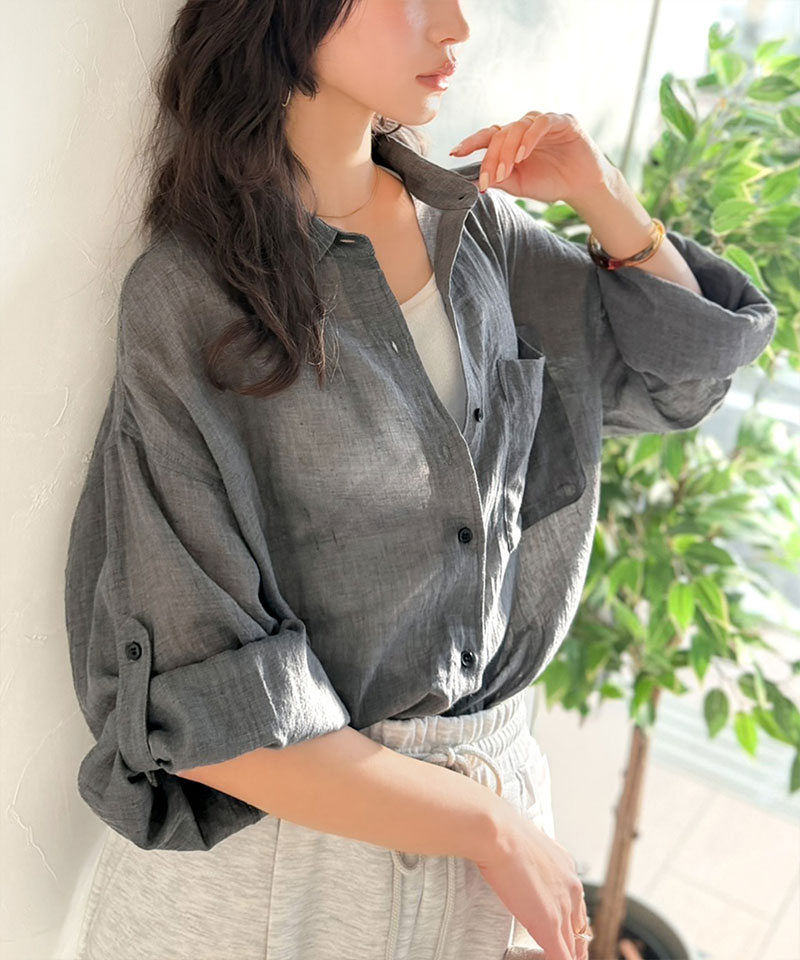 【 クラシカルエルフ classical elf 】オーバーシャツ レディース トップス シャツ ボイルシャンブレー ベーシック ランドヘム オーバーサイズ ブラウス | classicalelf | 09