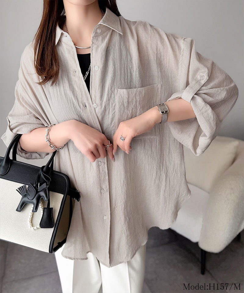 【 クラシカルエルフ classical elf 】オーバーシャツ レディース トップス シャツ ボイルシャンブレー ベーシック ランドヘム オーバーサイズ ブラウス | classicalelf | 10