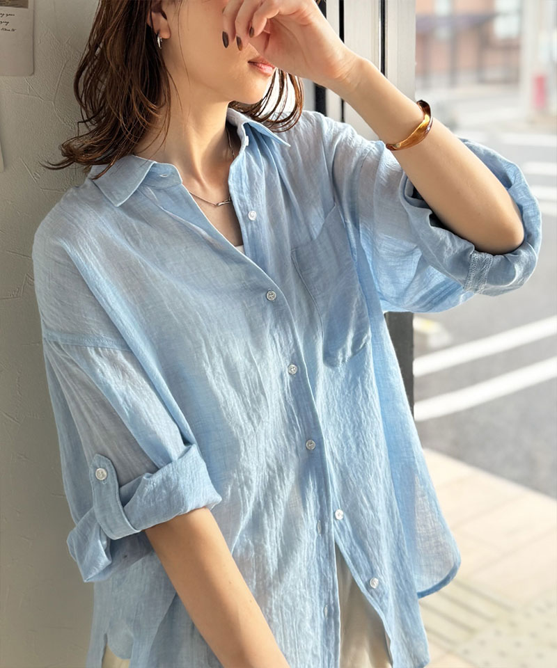 【 クラシカルエルフ classical elf 】オーバーシャツ レディース トップス シャツ ボイルシャンブレー ベーシック ランドヘム オーバーサイズ ブラウス | classicalelf | 13