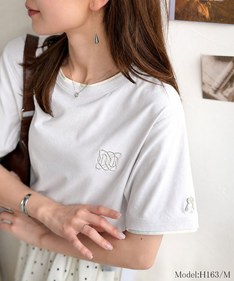 【接触冷感・吸水速乾・UVカット機能付き】ダブルカラーポイント刺繍Tシャツ Classical Elf クラシカルエルフ ce1110189 | classicalelf | 09