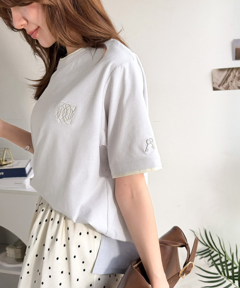 【接触冷感・吸水速乾・UVカット機能付き】ダブルカラーポイント刺繍Tシャツ Classical Elf クラシカルエルフ ce1110189 | classicalelf | 11