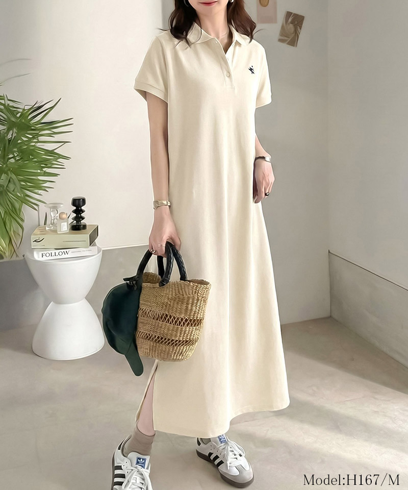 【 クラシカルエルフ classical elf 】ワンピース レディース フレンチスリーブ 鹿の子 カジュアル クラシカル Aライン ポロシャツワンピース 刺繍ロゴ | classicalelf | 02