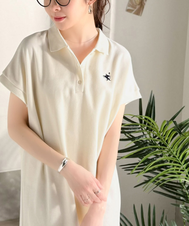 【 クラシカルエルフ classical elf 】ワンピース レディース フレンチスリーブ 鹿の子 カジュアル クラシカル Aライン ポロシャツワンピース 刺繍ロゴ | classicalelf | 03