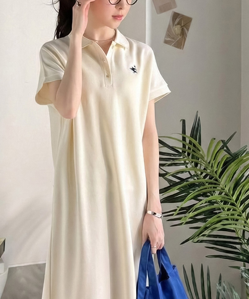 【 クラシカルエルフ classical elf 】ワンピース レディース フレンチスリーブ 鹿の子 カジュアル クラシカル Aライン ポロシャツワンピース 刺繍ロゴ | classicalelf | 04