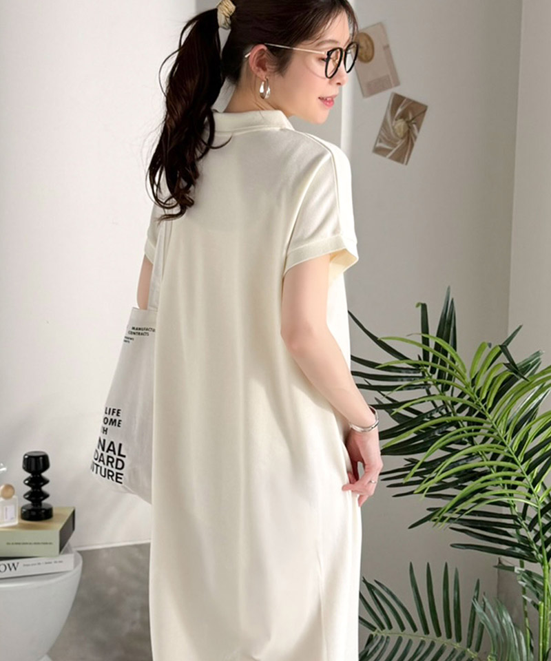 【 クラシカルエルフ classical elf 】ワンピース レディース フレンチスリーブ 鹿の子 カジュアル クラシカル Aライン ポロシャツワンピース 刺繍ロゴ | classicalelf | 05