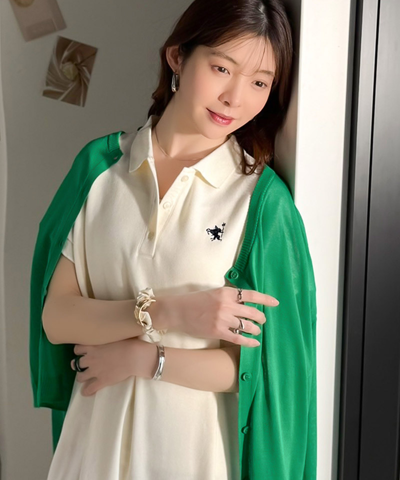 【 クラシカルエルフ classical elf 】ワンピース レディース フレンチスリーブ 鹿の子 カジュアル クラシカル Aライン ポロシャツワンピース 刺繍ロゴ | classicalelf | 06