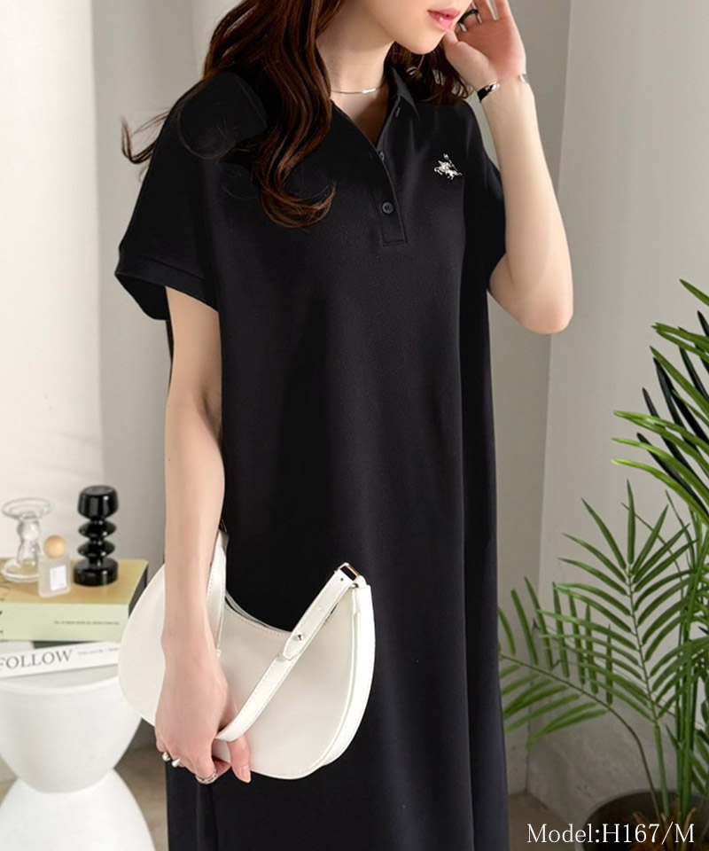 【 クラシカルエルフ classical elf 】ワンピース レディース フレンチスリーブ 鹿の子 カジュアル クラシカル Aライン ポロシャツワンピース 刺繍ロゴ | classicalelf | 07