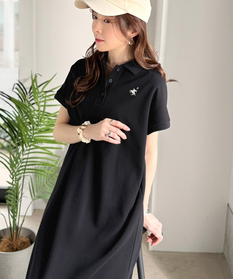 【 クラシカルエルフ classical elf 】ワンピース レディース フレンチスリーブ 鹿の子 カジュアル クラシカル Aライン ポロシャツワンピース 刺繍ロゴ | classicalelf | 08