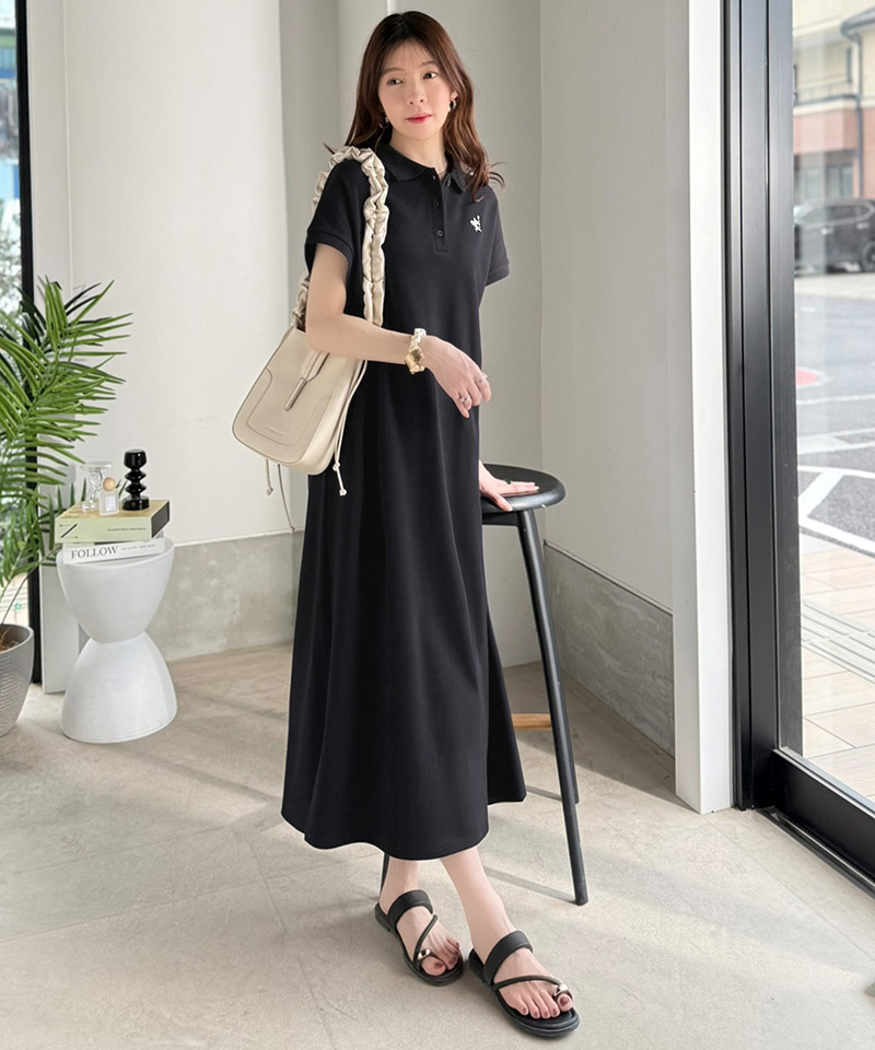 【 クラシカルエルフ classical elf 】ワンピース レディース フレンチスリーブ 鹿の子 カジュアル クラシカル Aライン ポロシャツワンピース 刺繍ロゴ | classicalelf | 09