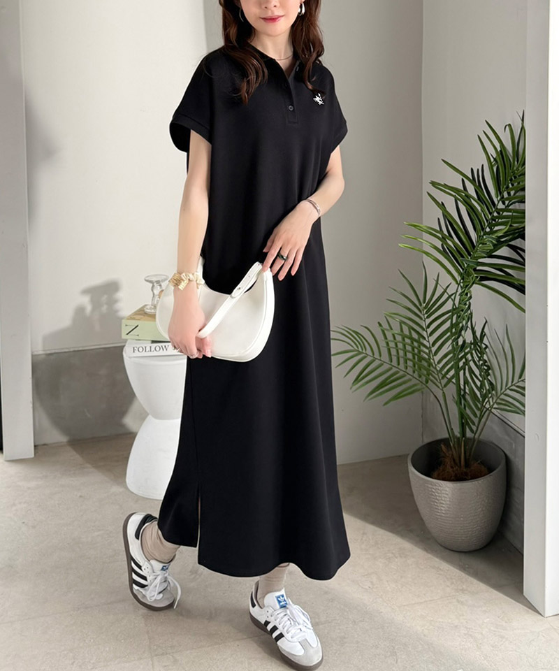 【 クラシカルエルフ classical elf 】ワンピース レディース フレンチスリーブ 鹿の子 カジュアル クラシカル Aライン ポロシャツワンピース 刺繍ロゴ | classicalelf | 10