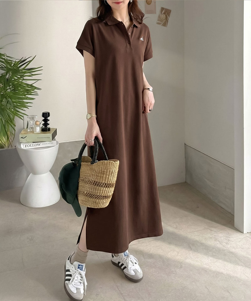 【 クラシカルエルフ classical elf 】ワンピース レディース フレンチスリーブ 鹿の子 カジュアル クラシカル Aライン ポロシャツワンピース 刺繍ロゴ | classicalelf | 13