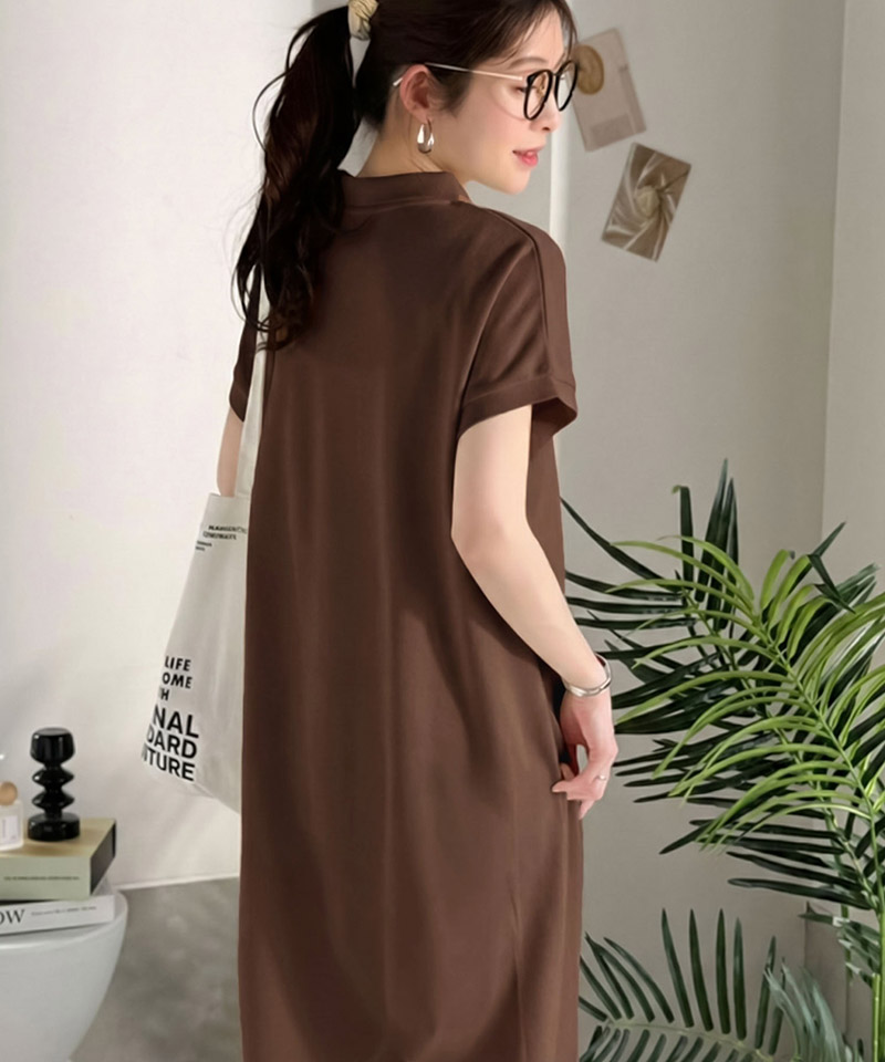 【 クラシカルエルフ classical elf 】ワンピース レディース フレンチスリーブ 鹿の子 カジュアル クラシカル Aライン ポロシャツワンピース 刺繍ロゴ | classicalelf | 14