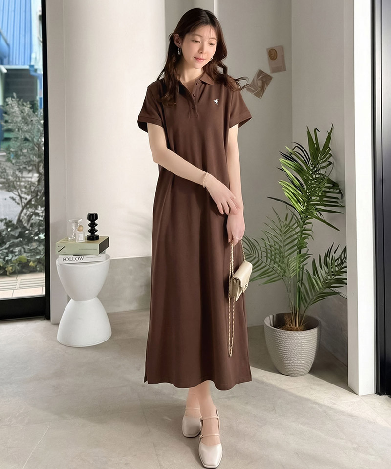 【 クラシカルエルフ classical elf 】ワンピース レディース フレンチスリーブ 鹿の子 カジュアル クラシカル Aライン ポロシャツワンピース 刺繍ロゴ | classicalelf | 15