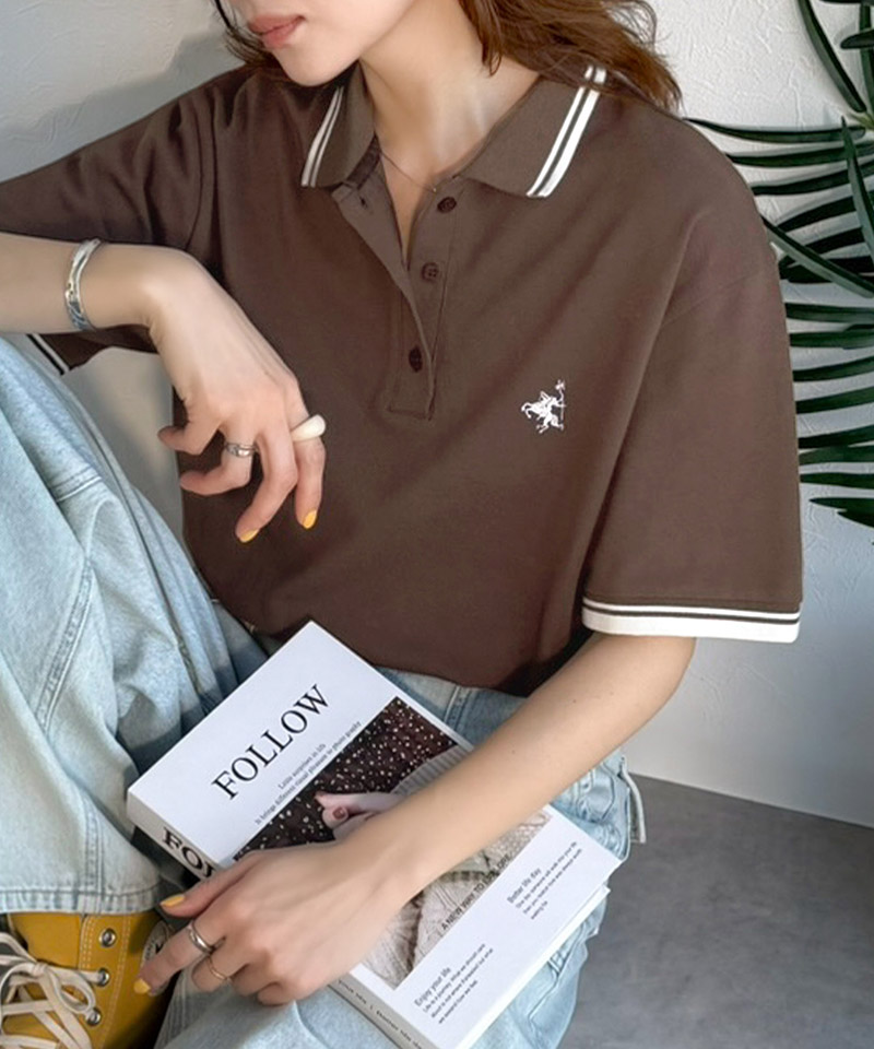 【 クラシカルエルフ classical elf 】ポロシャツ レディース 半袖 トップス スポーティ 鹿の子 ロゴ刺繍 綿100％ メンズライク 甘辛バランス | classicalelf | 11