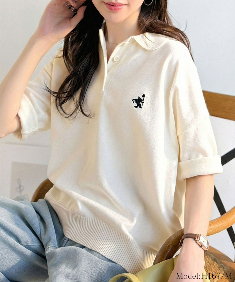 【 クラシカルエルフ classical elf 】ポロシャツ レディース トップス Tシャツ ワンポイント 刺繍 ルーズ ポロ ニット プルオーバー 半袖 おしゃれ | classicalelf | 02
