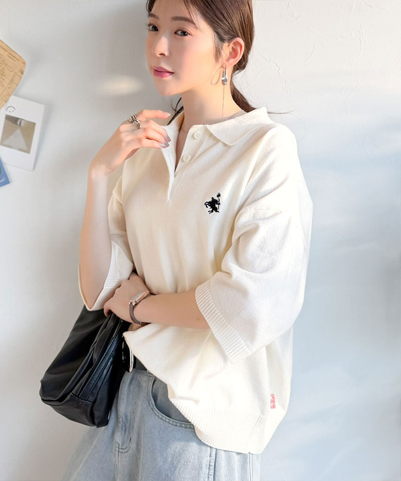 【 クラシカルエルフ classical elf 】ポロシャツ レディース トップス Tシャツ ワンポイント 刺繍 ルーズ ポロ ニット プルオーバー 半袖 おしゃれ | classicalelf | 03