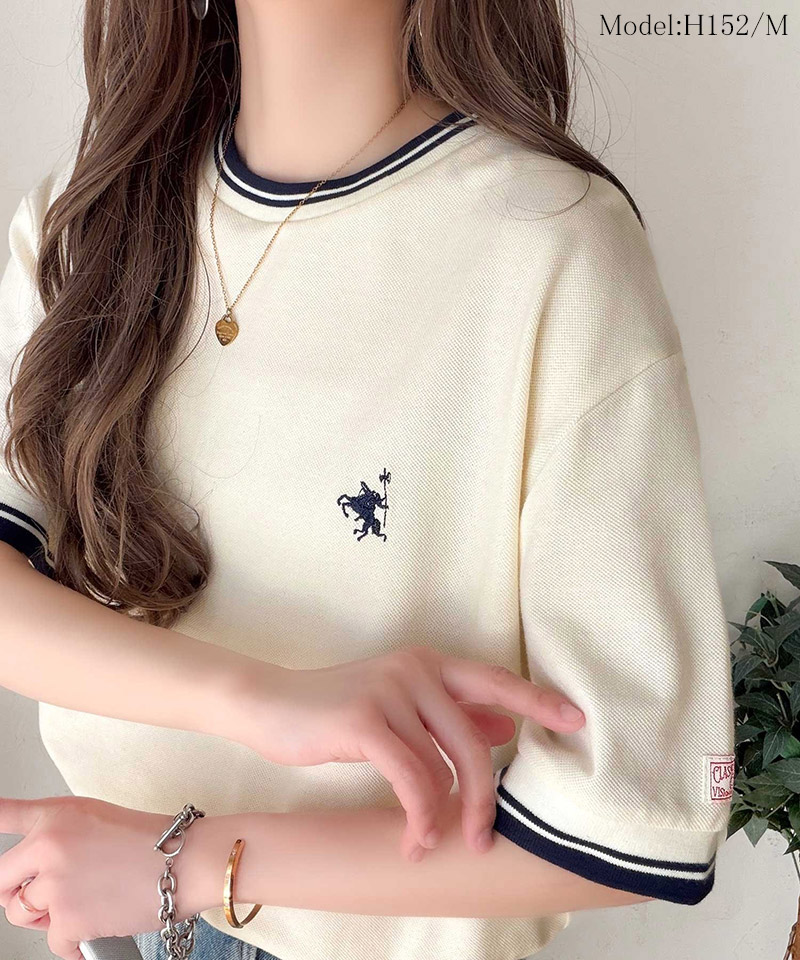 【 クラシカルエルフ classical elf 】tシャツ レディース 半袖 ロゴ トップス カットソー 鹿の子 胸刺繍 ルーズ ラウンドネック シンプル 刺繍ロゴ | classicalelf | 02