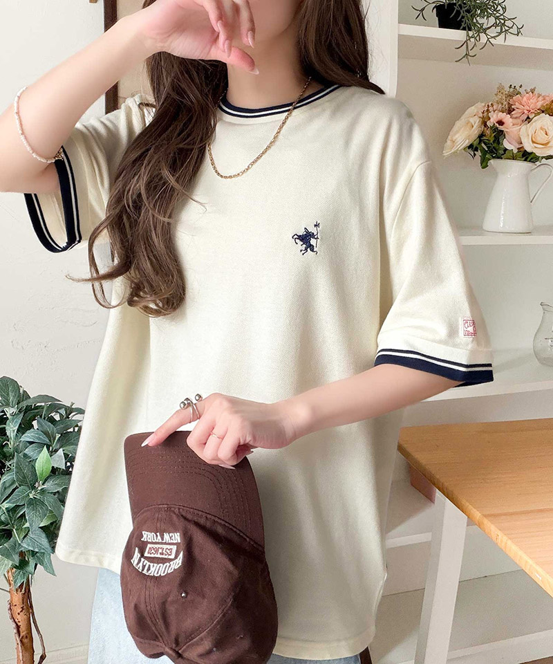 【 クラシカルエルフ classical elf 】tシャツ レディース 半袖 ロゴ トップス カットソー 鹿の子 胸刺繍 ルーズ ラウンドネック シンプル 刺繍ロゴ | classicalelf | 04