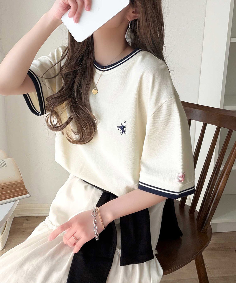 【 クラシカルエルフ classical elf 】tシャツ レディース 半袖 ロゴ トップス カットソー 鹿の子 胸刺繍 ルーズ ラウンドネック シンプル 刺繍ロゴ | classicalelf | 06