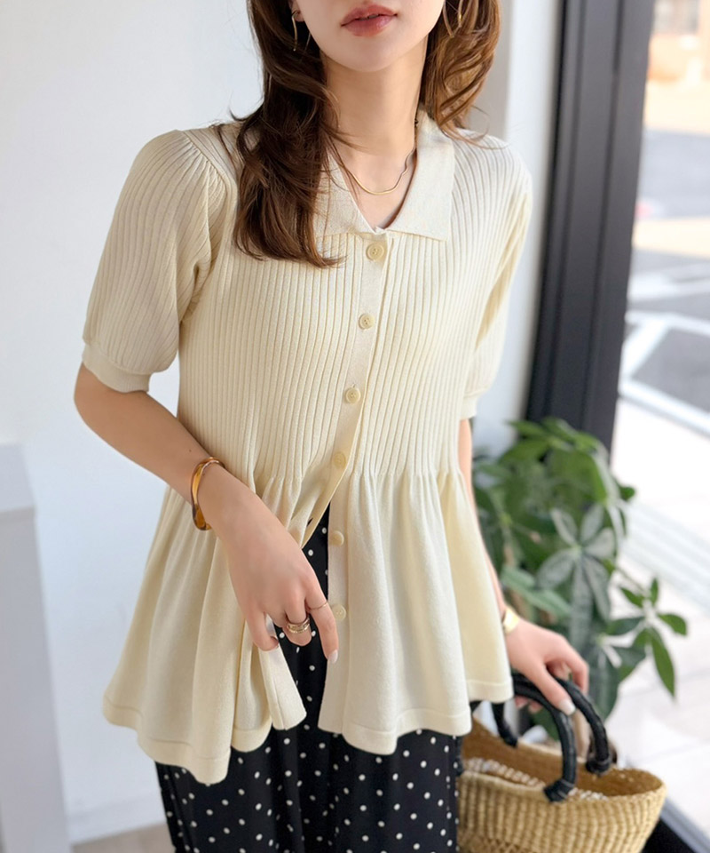 【 クラシカルエルフ classical elf 】 ニット 半袖 レディース トップス リブニット 5分袖 ペプラム | classicalelf | 04